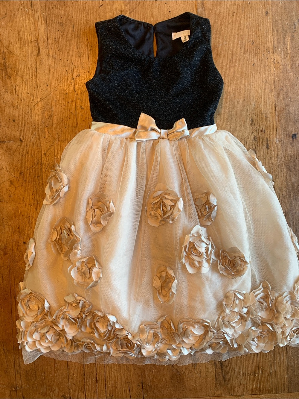 Nannette Black and Cream Floral Appliqué Tulle Party Dress for Girls
